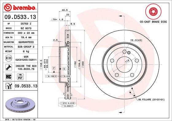 Brembo 09.D533.13 - Тормозной диск abcparts.ee