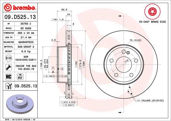 Brembo 09.D525.13 - Тормозной диск abcparts.ee