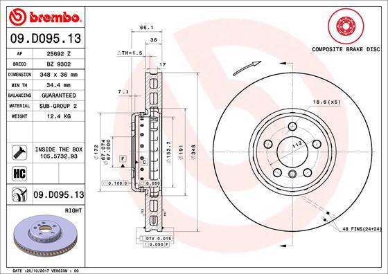 Brembo 09.D095.13 - Тормозной диск abcparts.ee