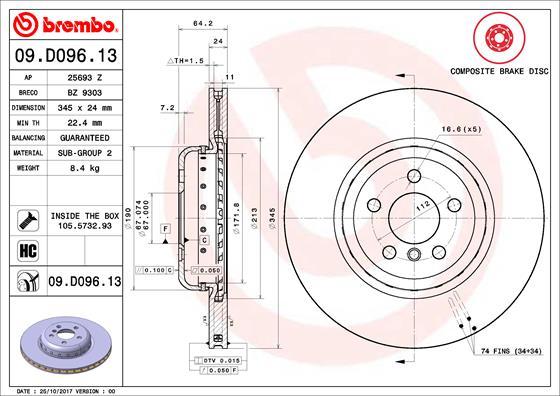 Brembo 09.D096.13 - Тормозной диск abcparts.ee