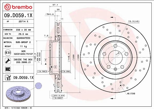 Brembo 09.D059.1X - Тормозной диск abcparts.ee