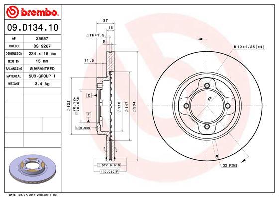 Brembo 09.D134.10 - Тормозной диск abcparts.ee