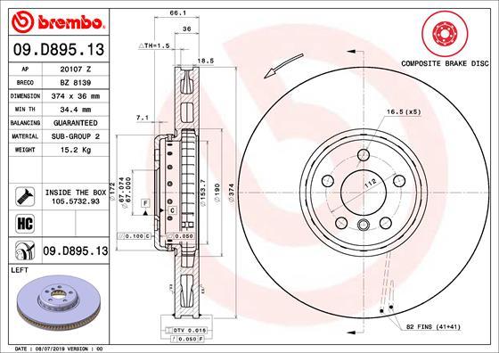 Brembo 09.D895.13 - Тормозной диск abcparts.ee