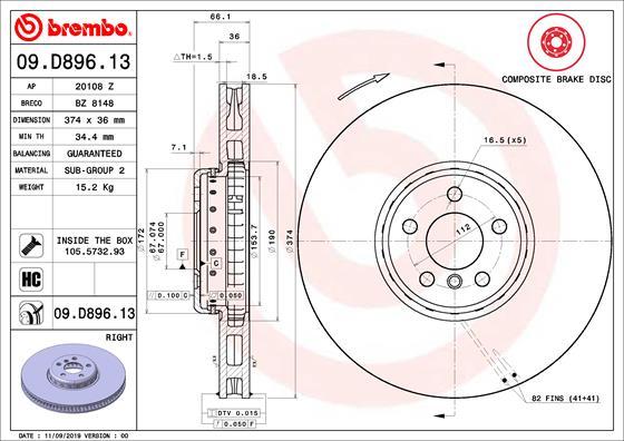 Brembo 09.D896.13 - Тормозной диск abcparts.ee