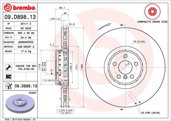 Brembo 09.D898.13 - Тормозной диск abcparts.ee