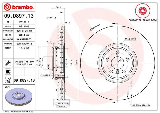 Brembo 09.D897.13 - Тормозной диск abcparts.ee