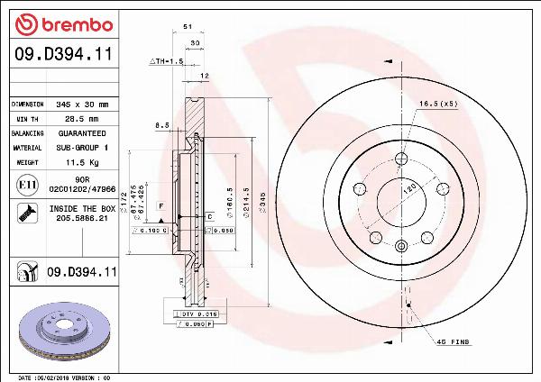 Brembo 09.D394.11 - Тормозной диск abcparts.ee