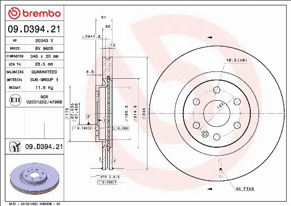 Brembo 09.D394.21 - Тормозной диск abcparts.ee