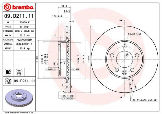 Brembo 09.D211.11 - Тормозной диск abcparts.ee