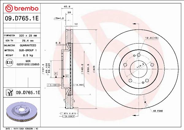 Brembo 09.D765.1E - Тормозной диск abcparts.ee