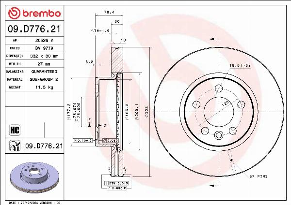 Brembo 09.D776.21 - Тормозной диск abcparts.ee