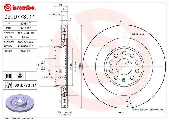Brembo 09.D773.11 - Тормозной диск abcparts.ee