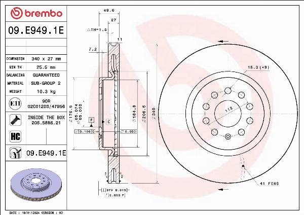 Brembo 09.E949.1E - Тормозной диск abcparts.ee