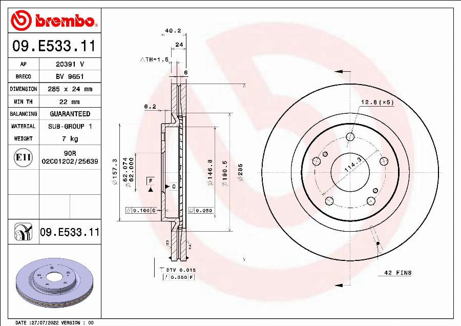 Brembo 09.E533.11 - Тормозной диск abcparts.ee
