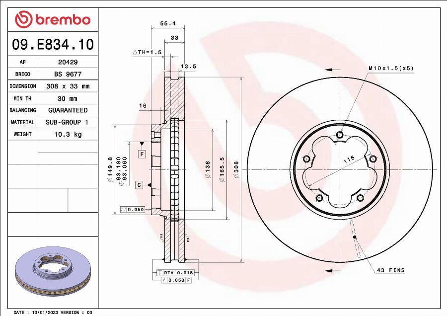 Brembo 09.E834.10 - Тормозной диск abcparts.ee