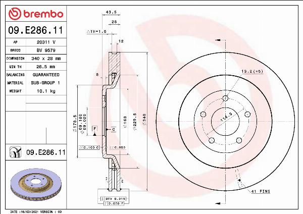 Brembo 09.E286.11 - Тормозной диск abcparts.ee