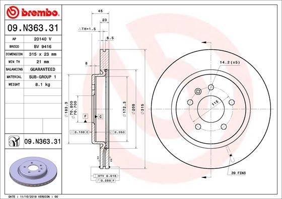 Brembo 09.N363.31 - Тормозной диск abcparts.ee