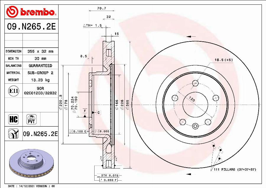 Brembo 09.N265.2E - Тормозной диск abcparts.ee