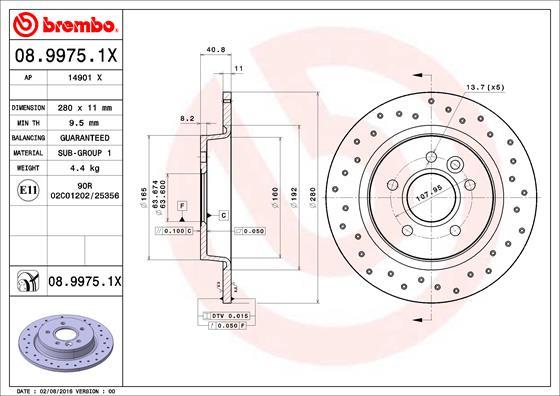 Brembo 08.9975.1X - Тормозной диск abcparts.ee