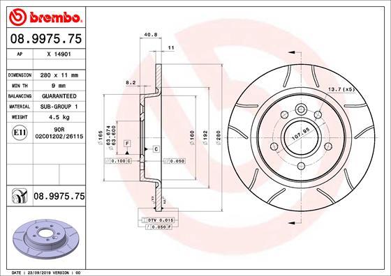 Brembo 08.9975.75 - Тормозной диск abcparts.ee