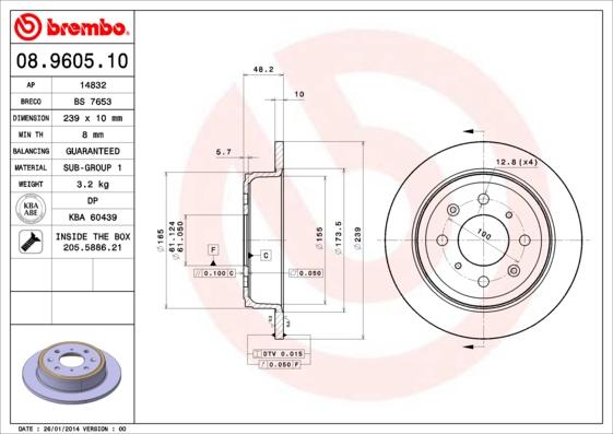 Brembo 08.9605.10 - Тормозной диск abcparts.ee