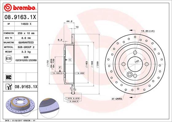 Brembo 08.9163.1X - Тормозной диск abcparts.ee