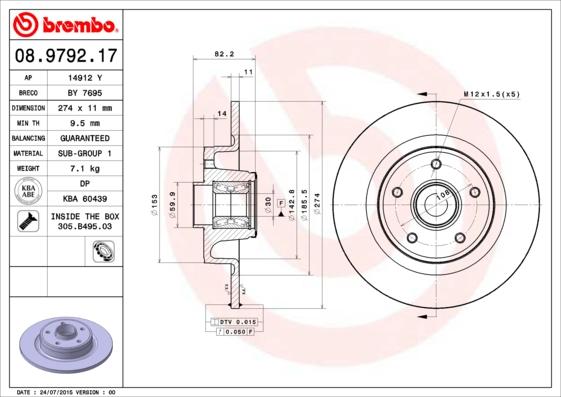 Brembo 08.9792.17 - Тормозной диск abcparts.ee