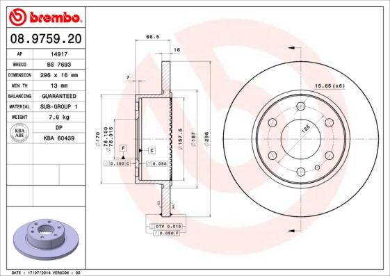 Brembo 08.9759.20 - Тормозной диск abcparts.ee