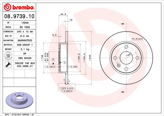 Brembo 08.9739.10 - Тормозной диск abcparts.ee