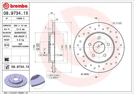 Brembo 08.9734.1X - Тормозной диск abcparts.ee