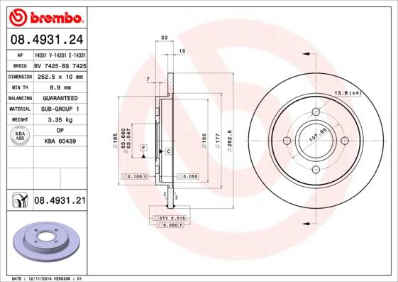 Brembo 08.4931.21 - Тормозной диск abcparts.ee