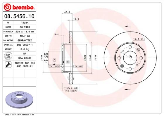Brembo 08.5456.10 - Тормозной диск abcparts.ee