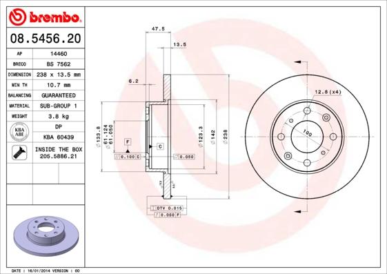 Brembo 08.5456.20 - Тормозной диск abcparts.ee