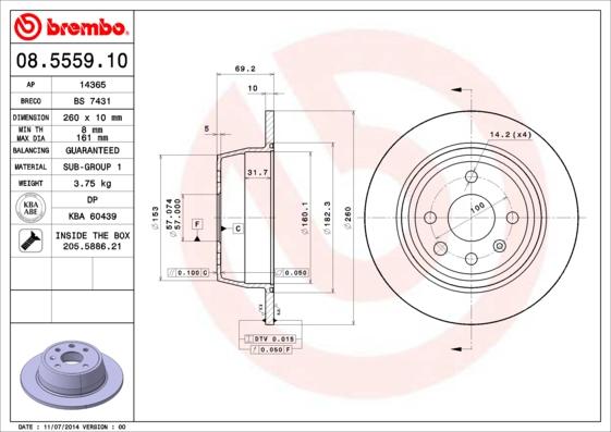 Brembo 08.5559.10 - Тормозной диск abcparts.ee