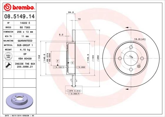 Brembo 08.5149.14 - Тормозной диск abcparts.ee