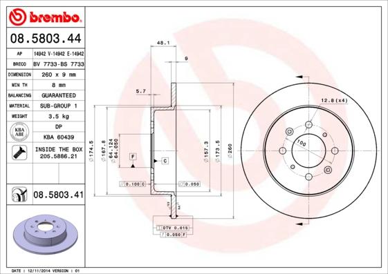 Brembo 08.5803.41 - Тормозной диск abcparts.ee