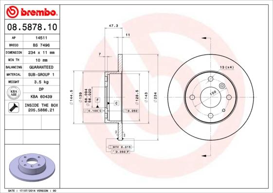 Brembo 08.5878.10 - Тормозной диск abcparts.ee