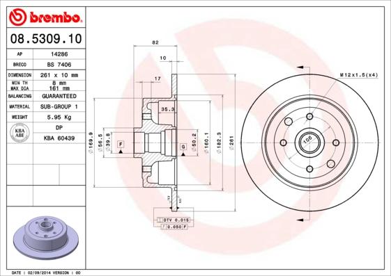 Brembo 08.5309.10 - Тормозной диск abcparts.ee