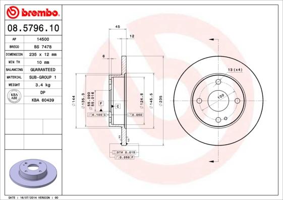 Brembo 08.5796.10 - Тормозной диск abcparts.ee