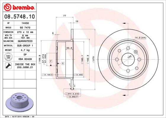 Brembo 08.5748.10 - Тормозной диск abcparts.ee