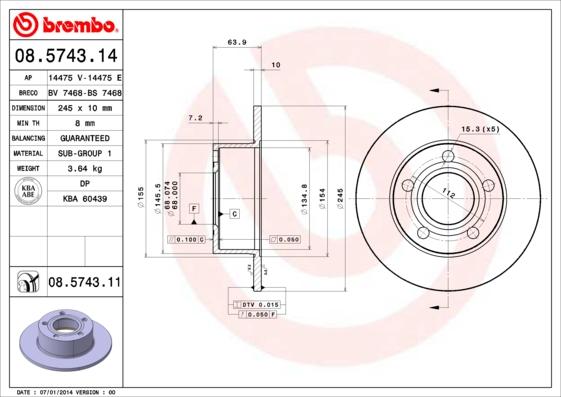 Brembo 08.5743.11 - Тормозной диск abcparts.ee