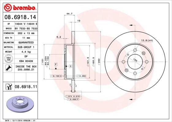 Brembo 08.6918.11 - Тормозной диск abcparts.ee