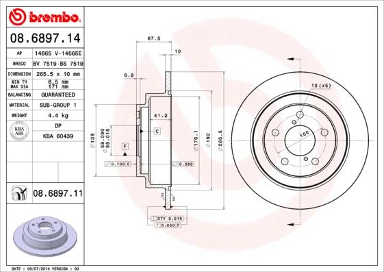 Brembo 08.6897.11 - Тормозной диск abcparts.ee