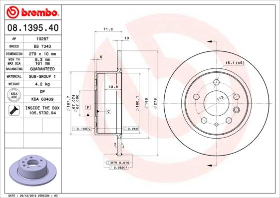 Brembo 08.1395.40 - Тормозной диск abcparts.ee