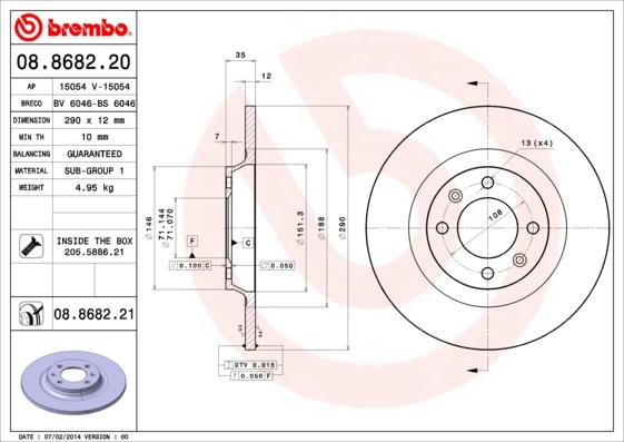 Brembo 08.8682.20 - Тормозной диск abcparts.ee