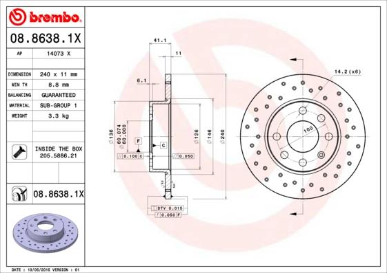 Brembo 08.8638.1X - Тормозной диск abcparts.ee