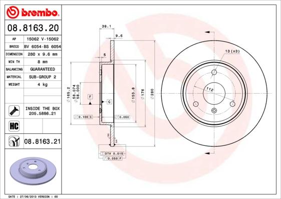 Brembo 08.8163.20 - Тормозной диск abcparts.ee