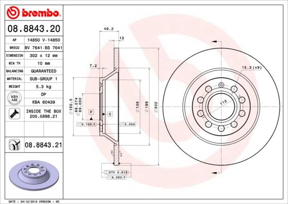 Brembo 08.8843.20 - Тормозной диск abcparts.ee