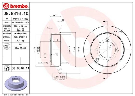 Brembo 08.8316.10 - Тормозной диск abcparts.ee