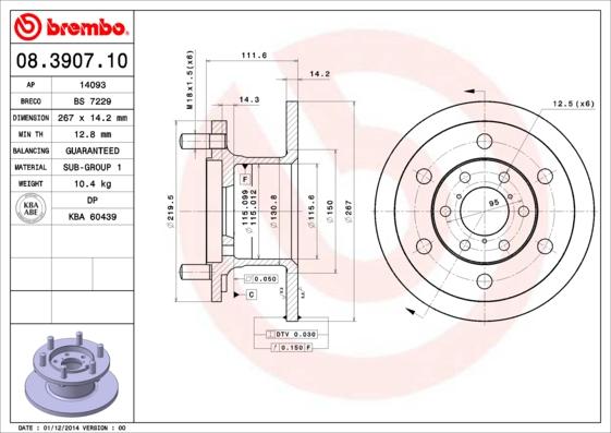 Brembo 08.3907.10 - Тормозной диск abcparts.ee